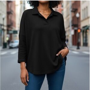 Pomander‎ Place Easy Polo Swing Sweatshirt Top Black Cozy Minimalist Size XL/XXL